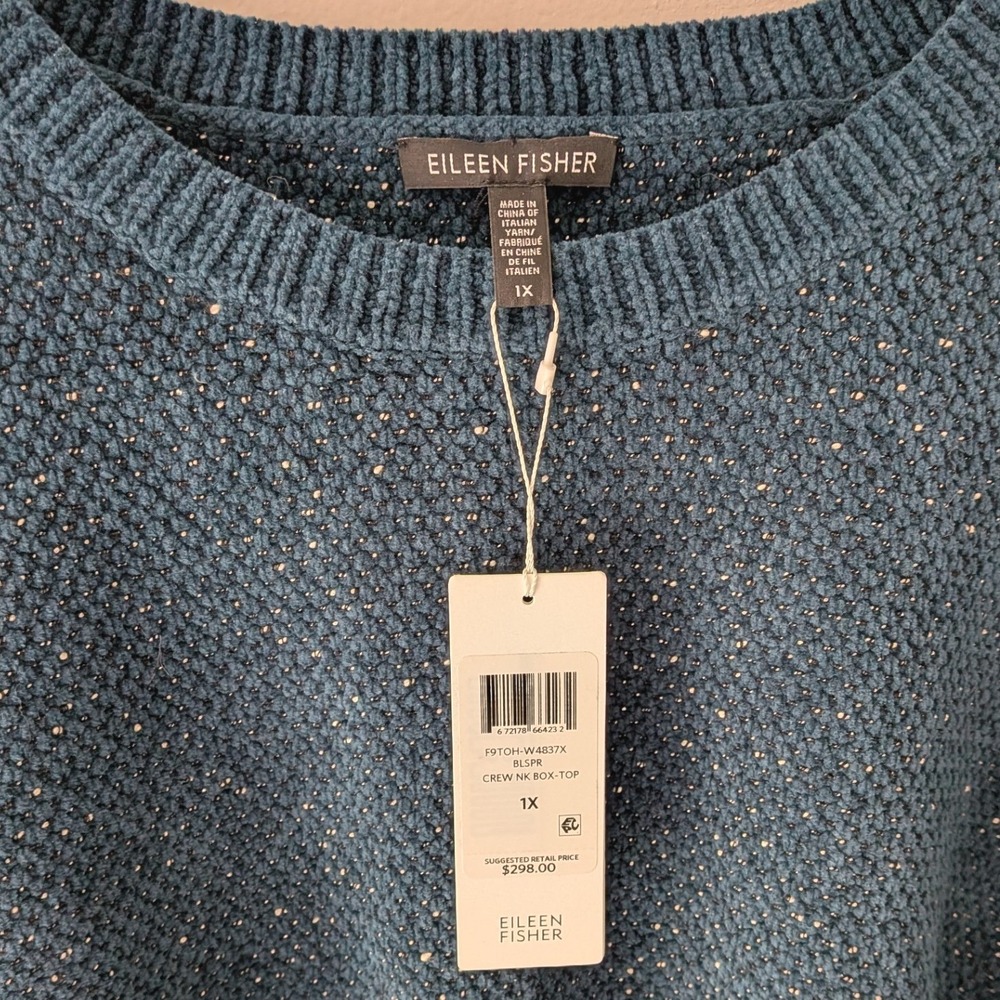 NWT $298 Eileen Fisher Tweedy Organic Cotton Crew Neck Box Top Blue Spruce Sz 1X - Picture 4 of 5